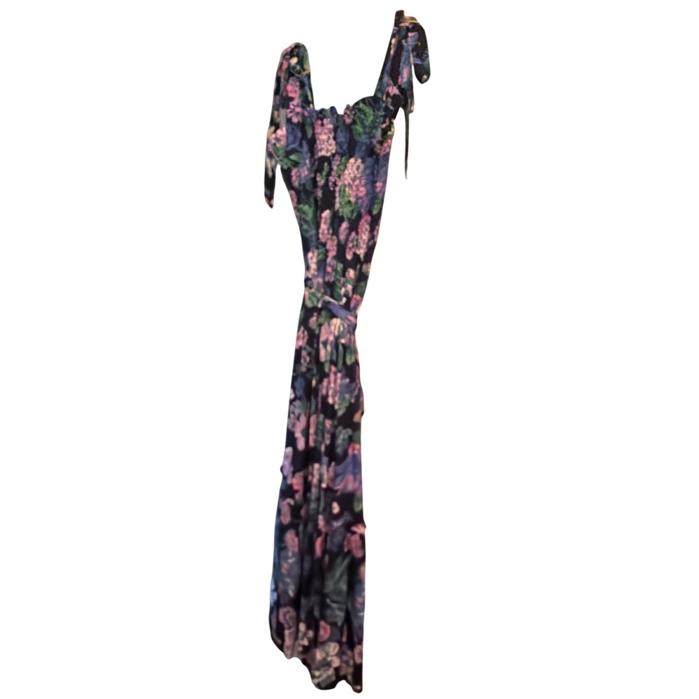 J.Crew Dress Navy Floral AV066 Smocked Tie-Shoulder Maxi Beachwear Sustainable L - Picture 4 of 8